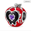 Blackened Solid 925 Sterling Silver Halloween Luminous Red Enamel Dripping Poison Apple Charm Bead with Purple Heart Accent