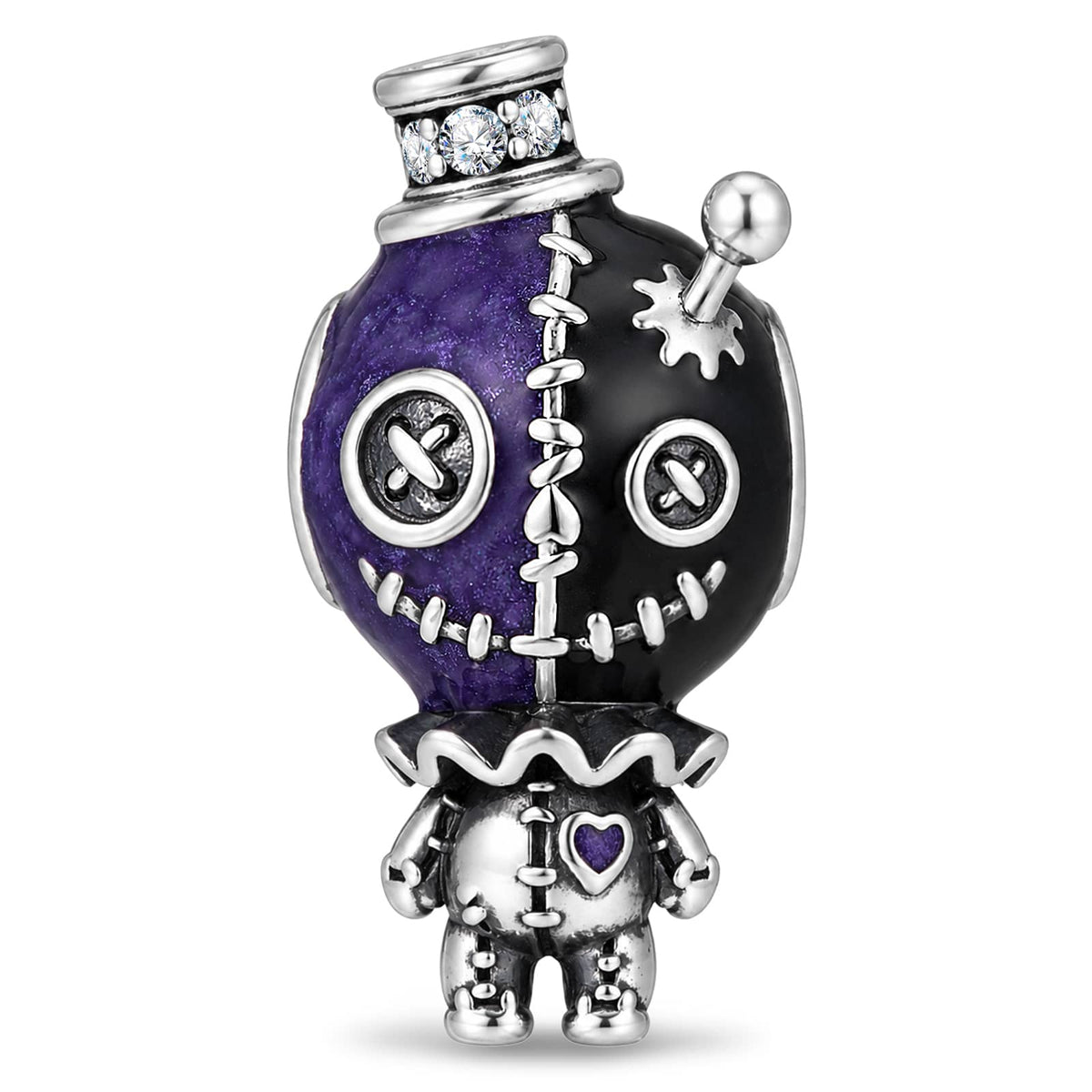 Blackened Solid 925 Sterling Silver Halloween Luminous Purple Enamel Stitched Voodoo Doll Magic Potion Bottle Charm Bead