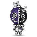 Blackened Solid 925 Sterling Silver Halloween Luminous Purple Enamel Stitched Voodoo Doll Magic Potion Bottle Charm Bead