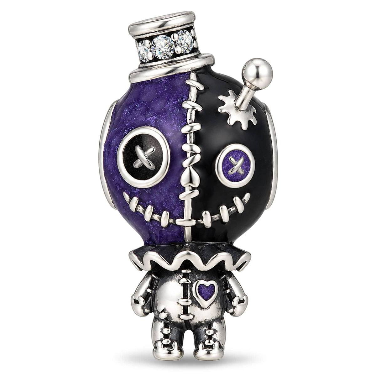 Blackened Solid 925 Sterling Silver Halloween Luminous Purple Enamel Stitched Voodoo Doll Magic Potion Bottle Charm Bead