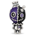Blackened Solid 925 Sterling Silver Halloween Luminous Purple Enamel Stitched Voodoo Doll Magic Potion Bottle Charm Bead
