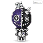 Blackened Solid 925 Sterling Silver Halloween Luminous Purple Enamel Stitched Voodoo Doll Magic Potion Bottle Charm Bead