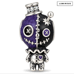 Blackened Solid 925 Sterling Silver Halloween Luminous Purple Enamel Stitched Voodoo Doll Magic Potion Bottle Charm Bead