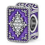 Blackened Solid 925 Sterling Silver Halloween Luminous Purple Enamel Enchanted Spellbook Charm Bead with Pavé Accents
