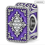 Blackened Solid 925 Sterling Silver Halloween Luminous Purple Enamel Enchanted Spellbook Charm Bead with Pavé Accents