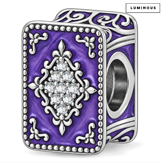 gona- Blackened Solid 925 Sterling Silver Halloween Luminous Purple Enamel Enchanted Spellbook Charm Bead with Pavé Accents