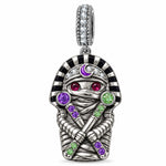 Blackened Solid 925 Sterling Silver Halloween Egyptian Pharaoh Mummy Multicolor Pavé Dangle Charm