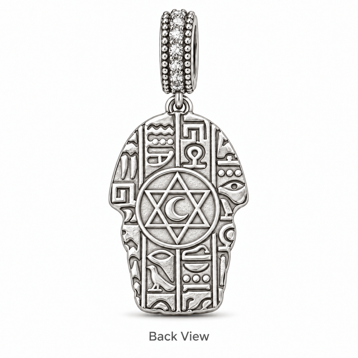 Blackened Solid 925 Sterling Silver Halloween Egyptian Pharaoh Mummy Double-Sided Dangle Charm With Luminous Multicolor Pavé
