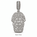 Blackened Solid 925 Sterling Silver Halloween Egyptian Pharaoh Mummy Double-Sided Dangle Charm With Luminous Multicolor Pavé