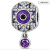 Blackened Solid 925 Sterling Silver Halloween Luminous Purple Enamel Mystic Eye & Pavé Dangle Charm Bead