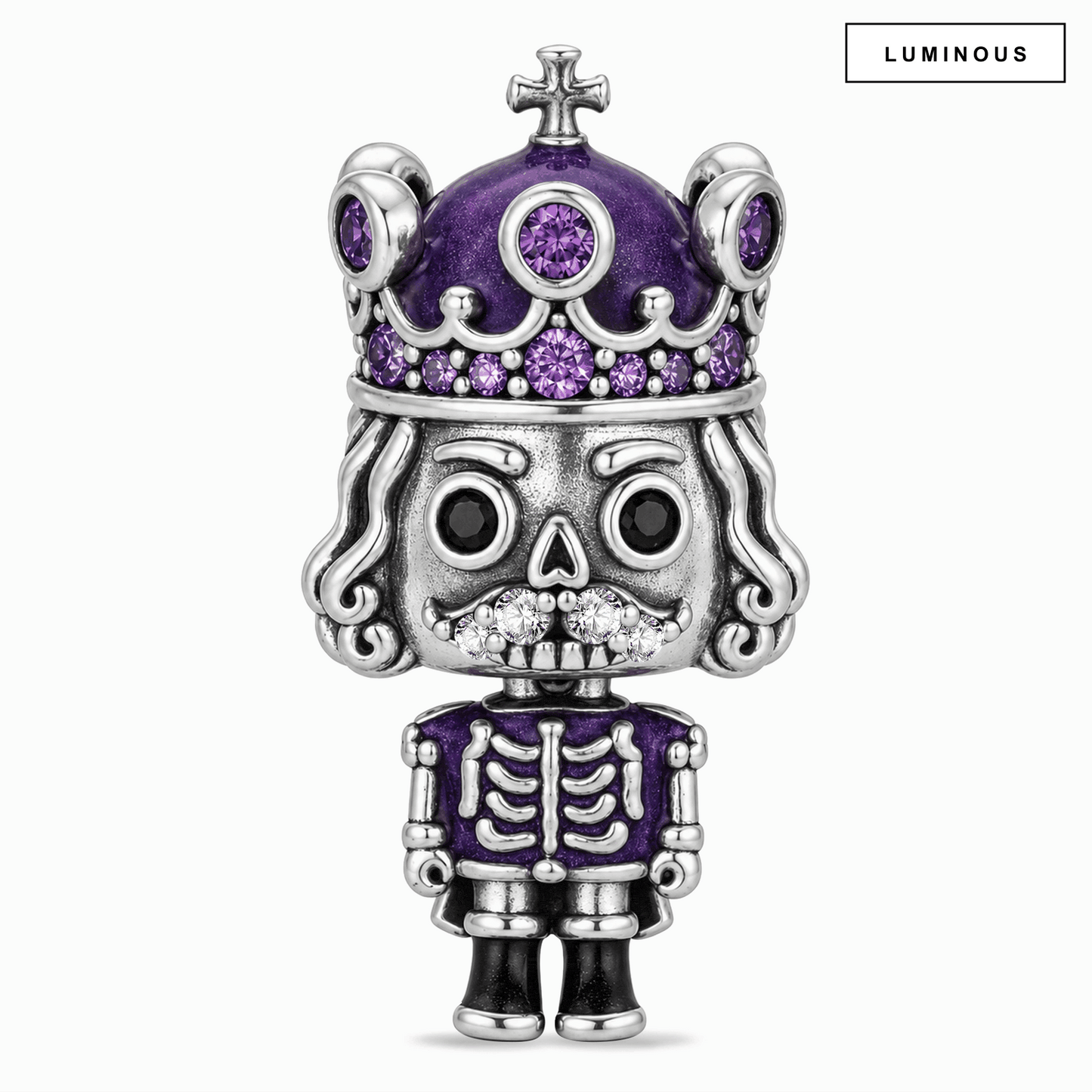 Blackened Solid 925 Sterling Silver Purple Crown Royal Skeleton Dangle Charm