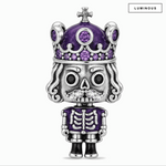 Blackened Solid 925 Sterling Silver Purple Crown Royal Skeleton Dangle Charm