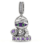 Midnight Zen Mummy Glow-in-the-Dark Dangle Charm In Blackened Solid 925 Sterling Silver