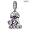 Midnight Zen Mummy Glow-in-the-Dark Dangle Charm In Blackened Solid 925 Sterling Silver