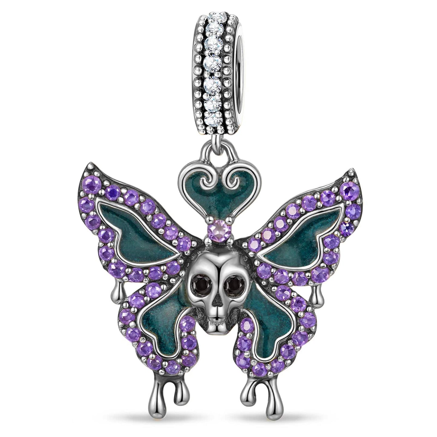 Sterling Silver Macabre Monarch Dangle Charms With Enamel In Blackened 925 Sterling Silver