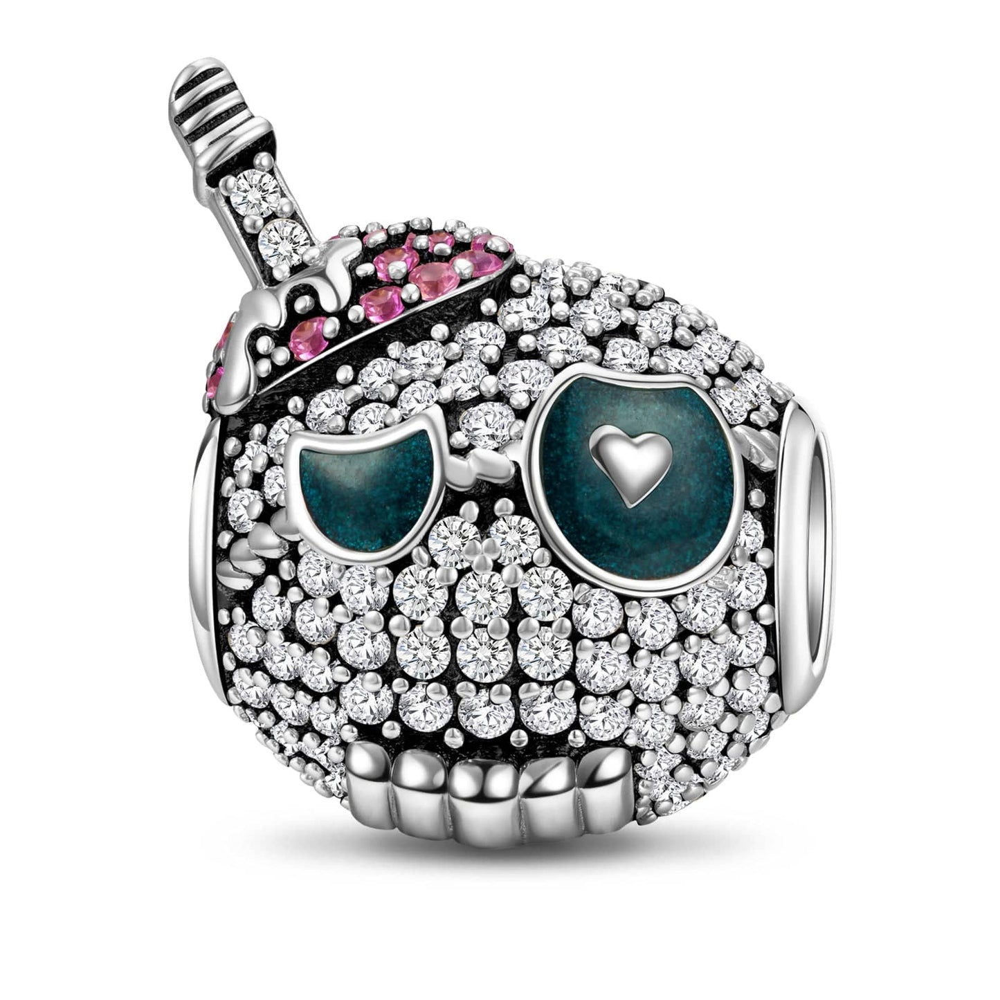 Sterling Silver Piercing Grin Charms With Enamel In Blackened 925 Sterling Silver
