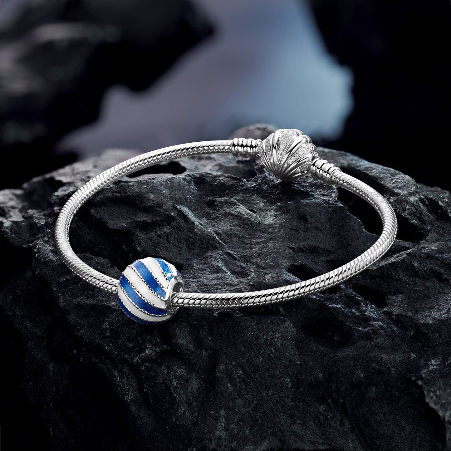 Sterling Silver White Sea Waves Charms With Enamel In White Gold Plated