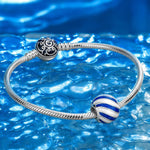 Sterling Silver White Sea Waves Charms With Enamel In White Gold Plated