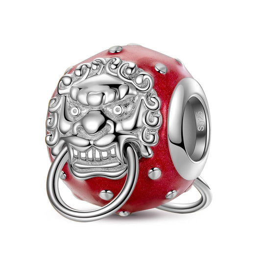gon- Sterling Silver Ancient Lion Gate Charms With Enamel In White Gold Plated