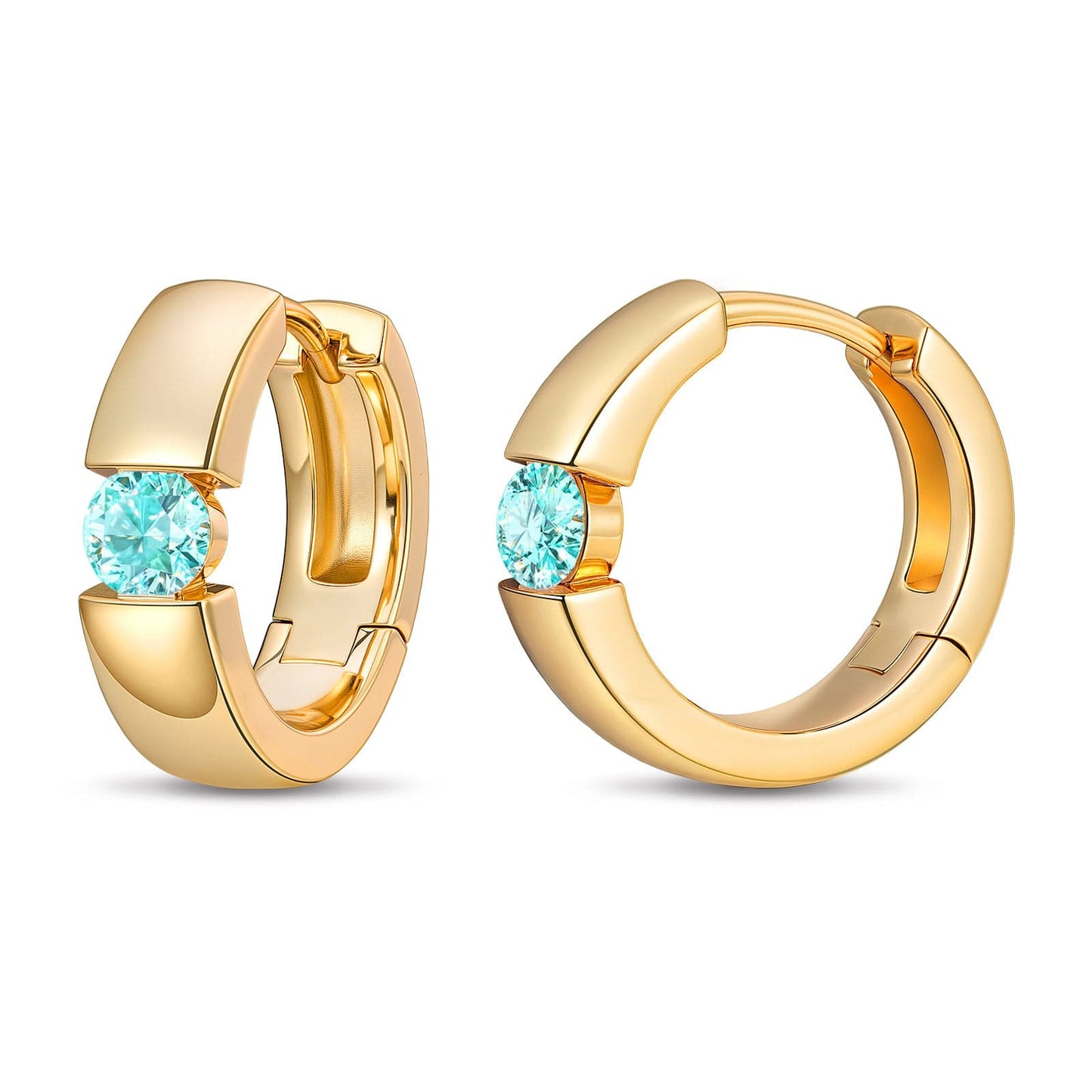 Tarnish-resistant Silver Lab-Grown Paraiba Classic Hoop Earrings with Sterling Silver Ear Post In 14K Gold Plated