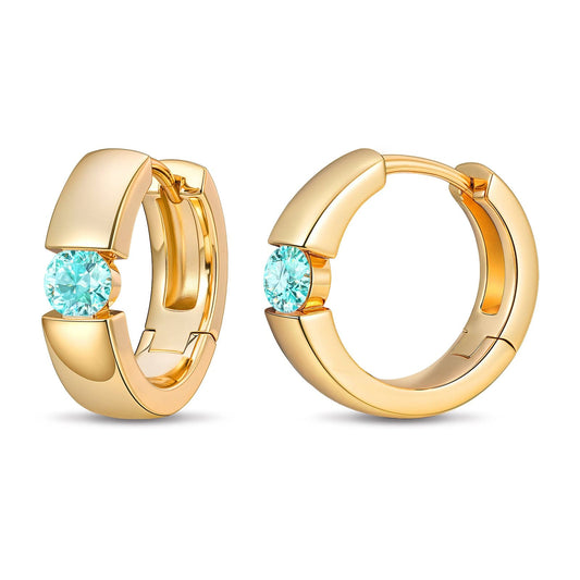 gona- Tarnish-resistant Silver Lab-Grown Paraiba Classic Hoop Earrings with Sterling Silver Ear Post In 14K Gold Plated