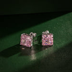 Rosy Square Tarnish-resistant Silver Earrings with Sterling Silver Ear Post In White Gold Plated