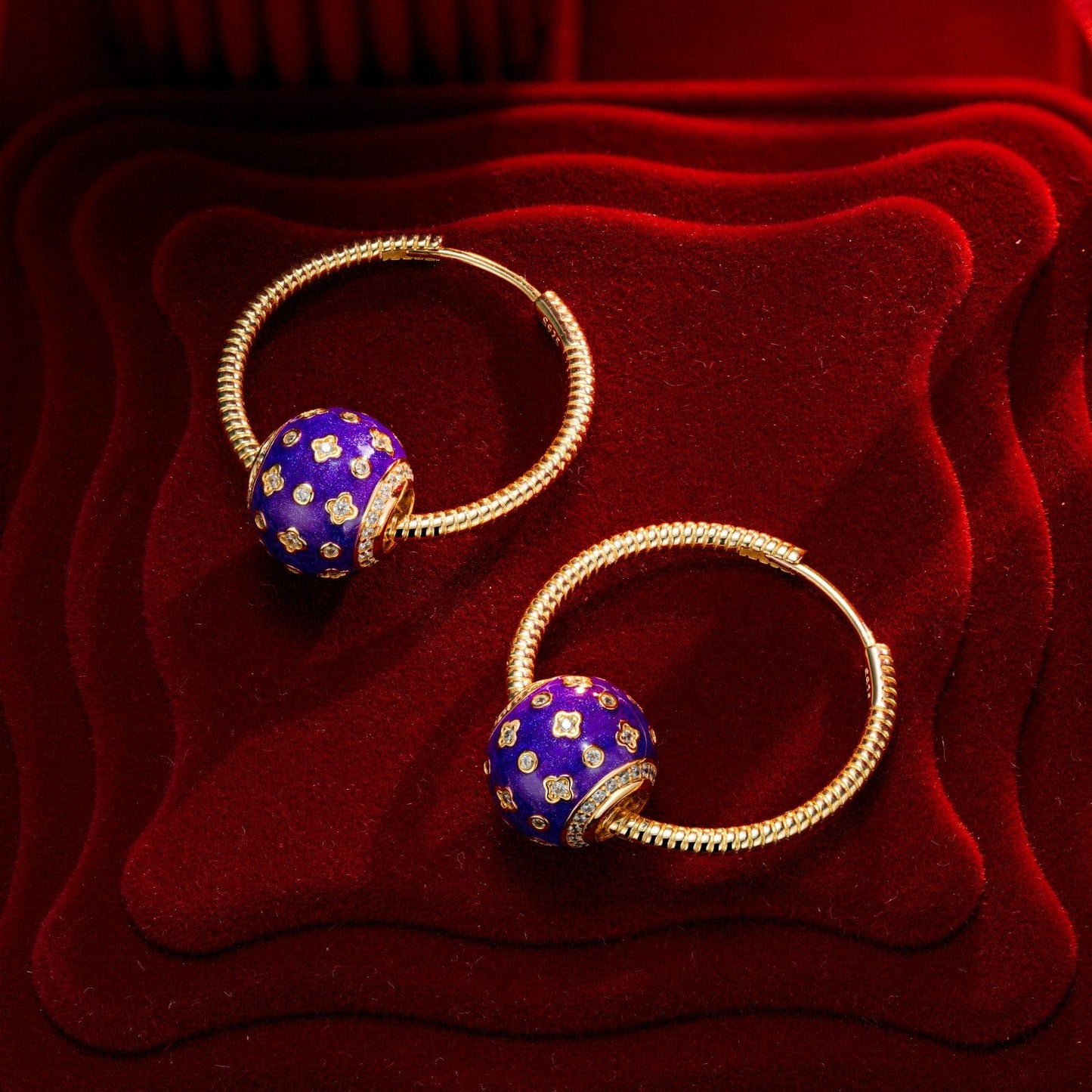 Purple Clover Tarnish-resistant Silver Charms Earrings Set with Sterling Silver Ear Post With Enamel In 14K Gold Plated
