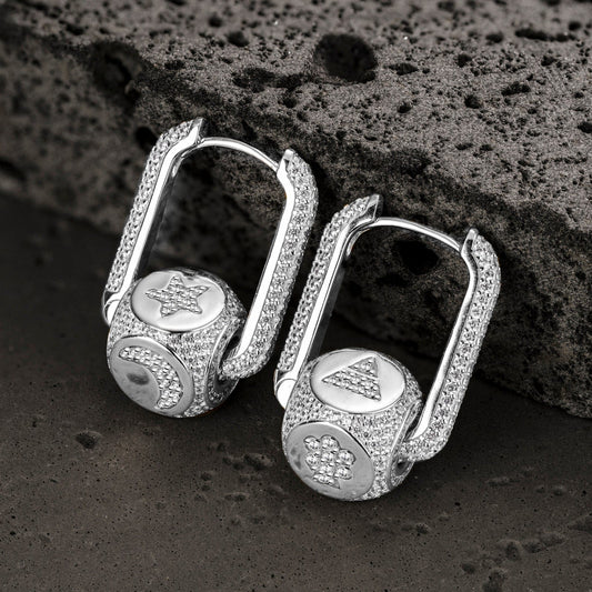 gon- Robot and Light Tarnish-resistant Silver Charms Earrings Set with Sterling Silver Ear Post In White Gold Plated