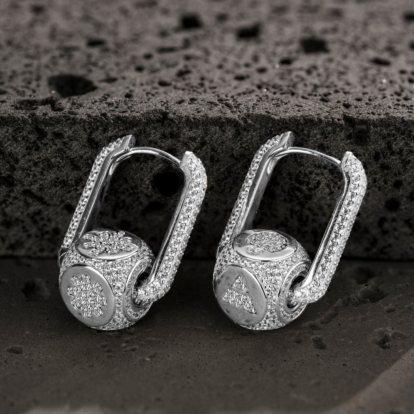 Robot and Light Tarnish-resistant Silver Charms Earrings Set with Sterling Silver Ear Post In White Gold Plated