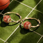 Bouncing Basketball Tarnish-resistant Silver Charms Earrings Set With Enamel L Size Classic Hoop Earrings with Sterling Silver Ear Post In 14K Gold Plated