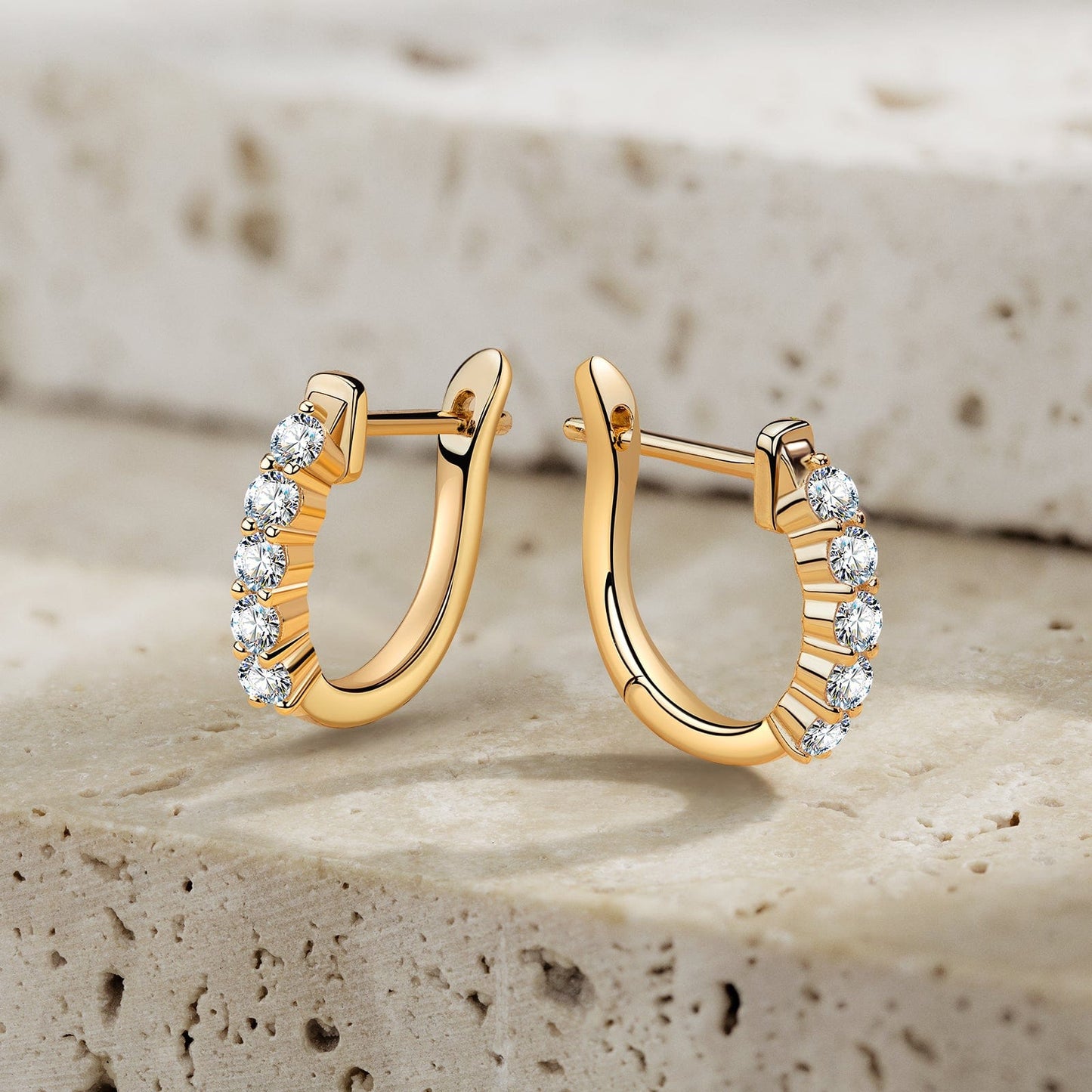 Tarnish-resistant Silver 5A Cubic Zirconia Classic Hoop Earrings with Sterling Silver Ear Post In 14K Gold Plated