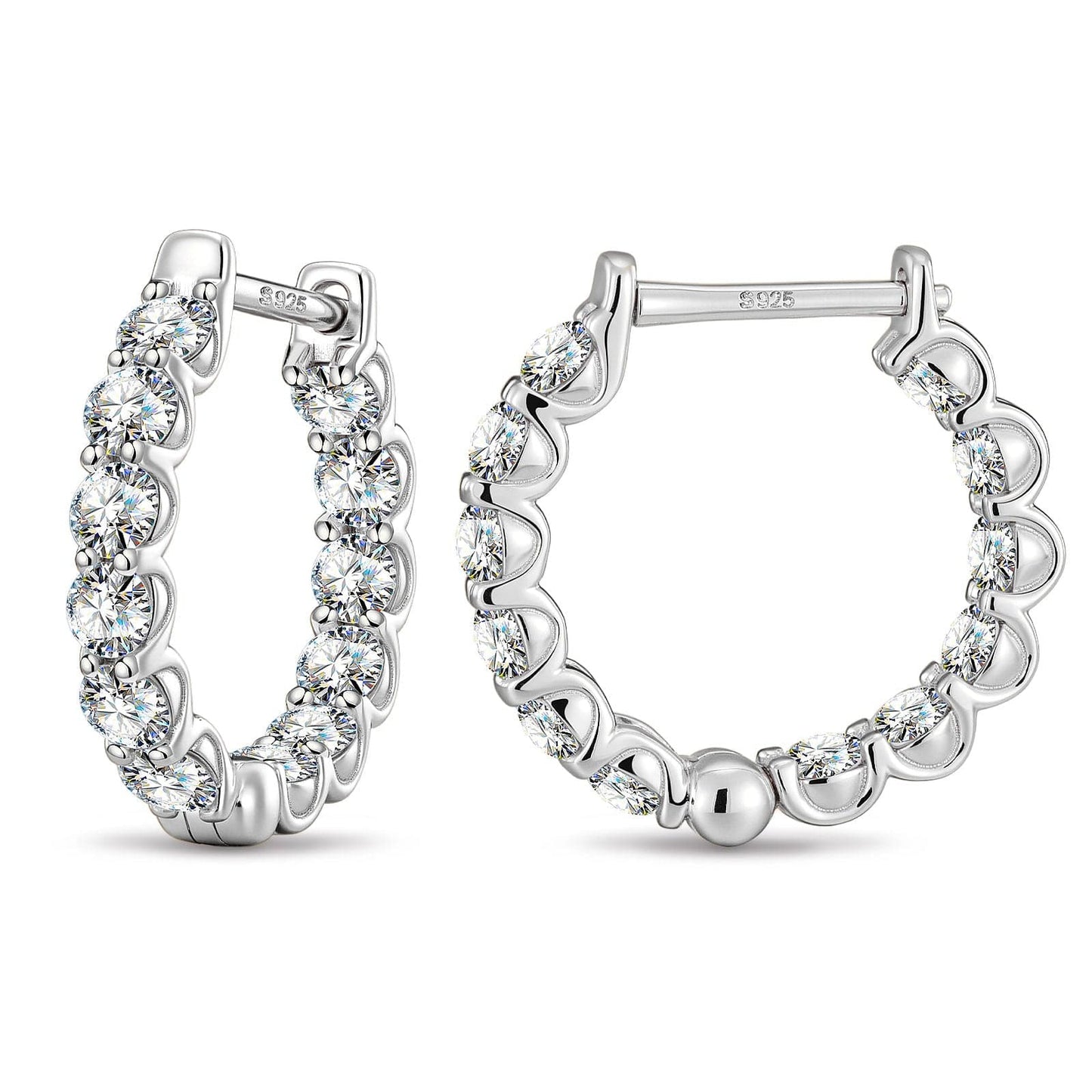 Tarnish-resistant Silver 5A Cubic Zirconia Classic Hoop Earrings with Sterling Silver Ear Post In White Gold Plated