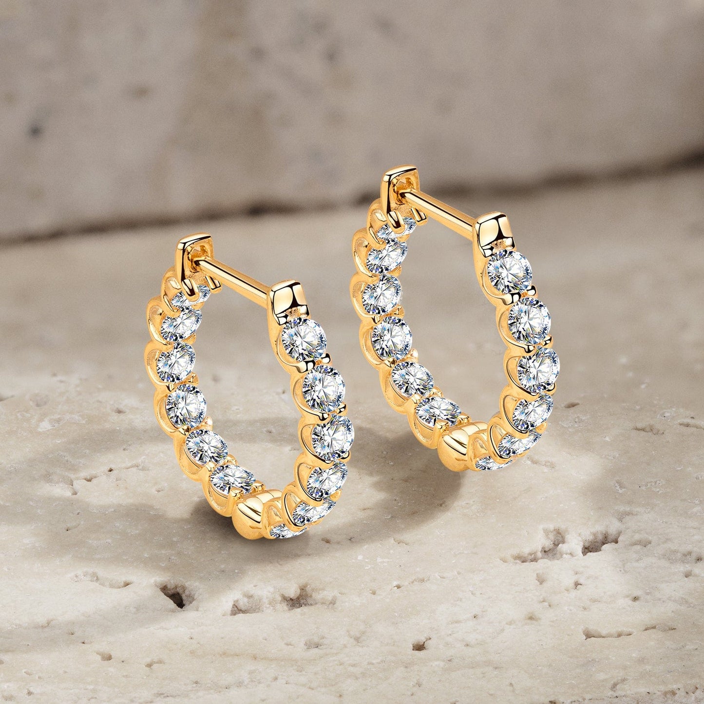 Tarnish-resistant Silver 5A Cubic Zirconia Classic Hoop Earrings with Sterling Silver Ear Post In 14K Gold Plated