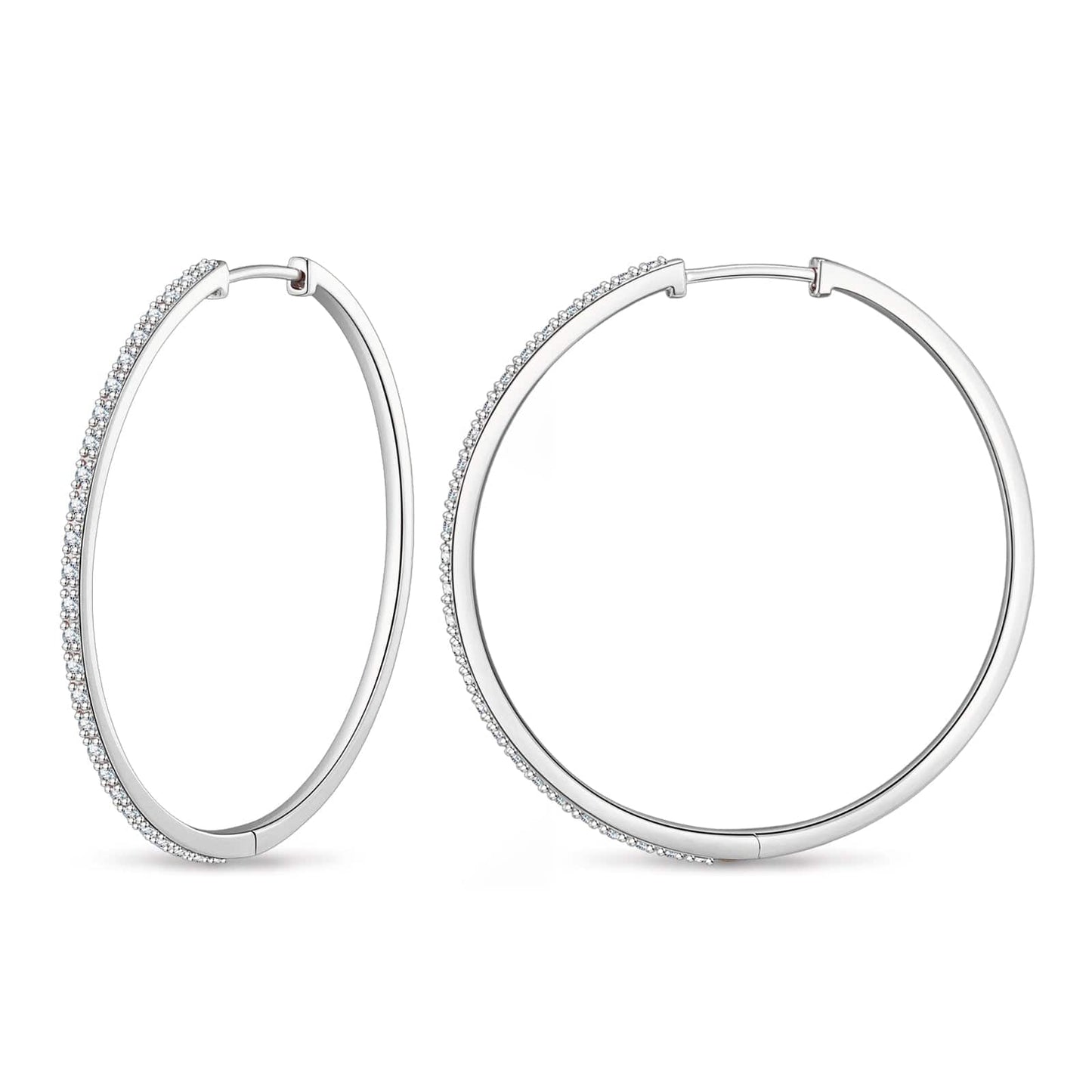 Tarnish-resistant Silver 5A Cubic Zirconia Classic Hoop Earrings with Sterling Silver Ear Post In White Gold Plated