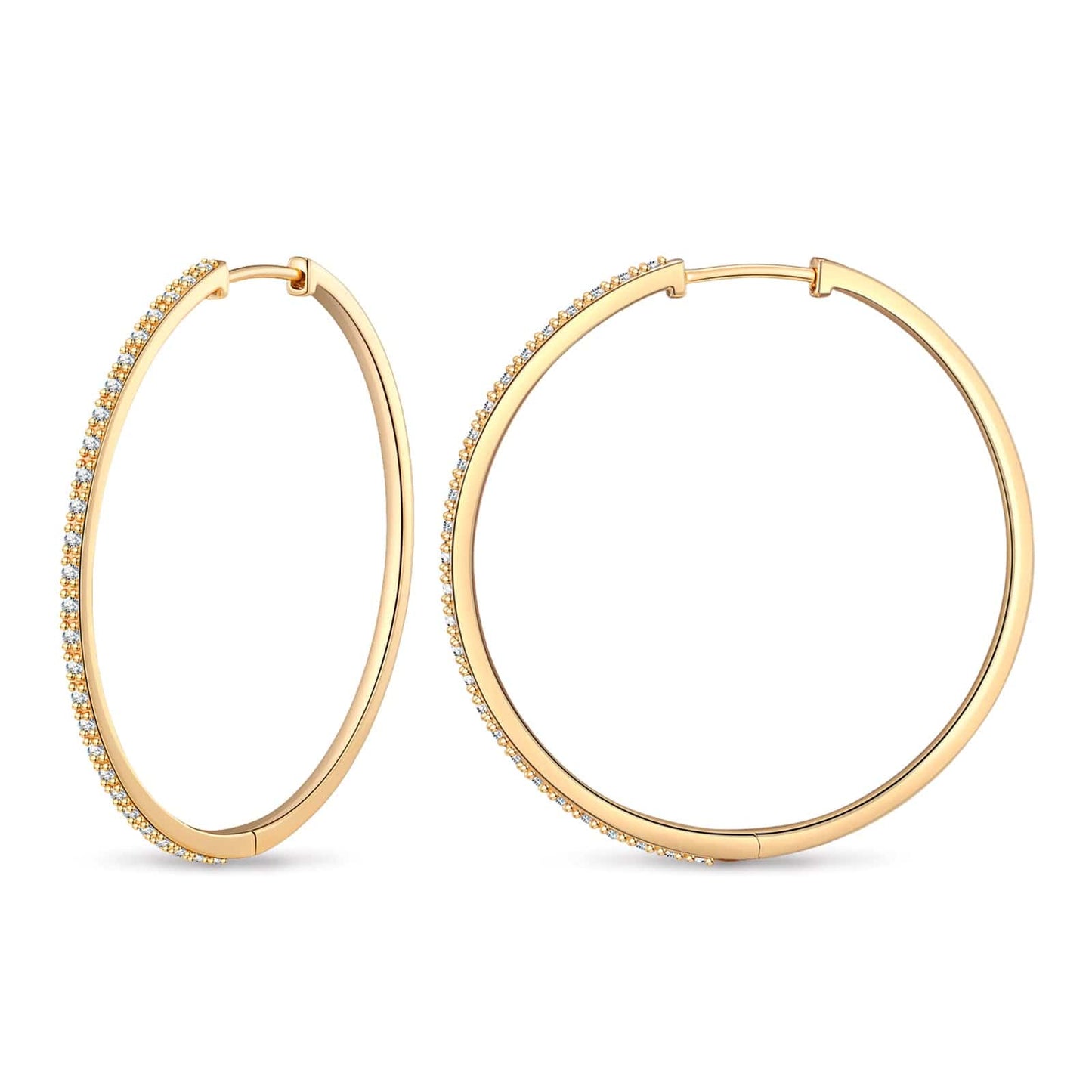 Tarnish-resistant Silver 5A Cubic Zirconia Classic Hoop Earrings with Sterling Silver Ear Post In 14K Gold Plated