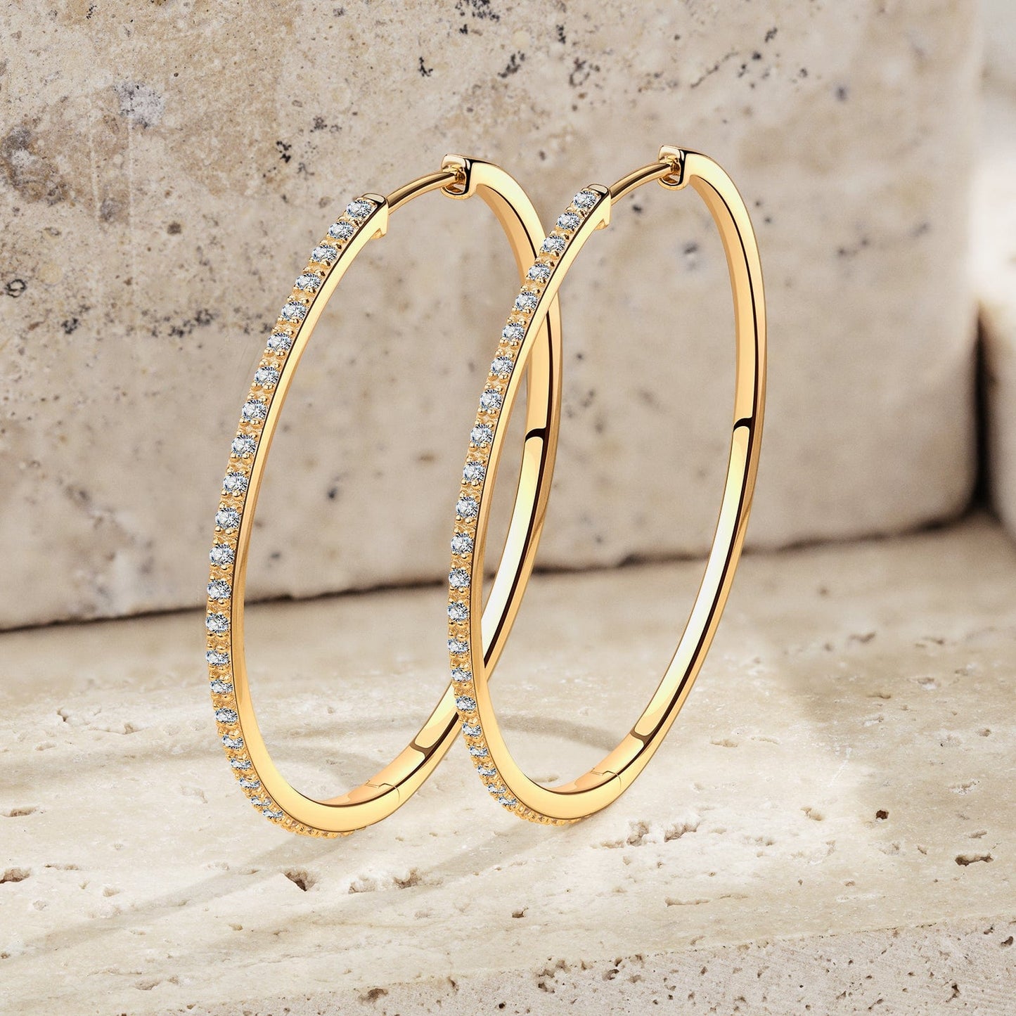 Tarnish-resistant Silver 5A Cubic Zirconia Classic Hoop Earrings with Sterling Silver Ear Post In 14K Gold Plated