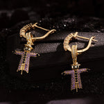 Skeleton Sentinel Tarnish-resistant Silver Charms Earrings Set In 14K Gold Plated