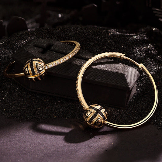 gona- Skull And Crossbones Tarnish-resistant Silver Charms Earrings Set With Enamel In 14K Gold Plated