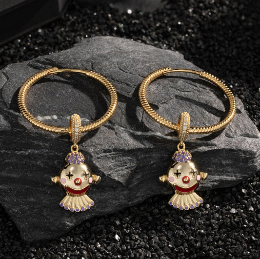 gona- Harlequin's Haunt Tarnish-resistant Silver Charms Earrings Set With Enamel In 14K Gold Plated