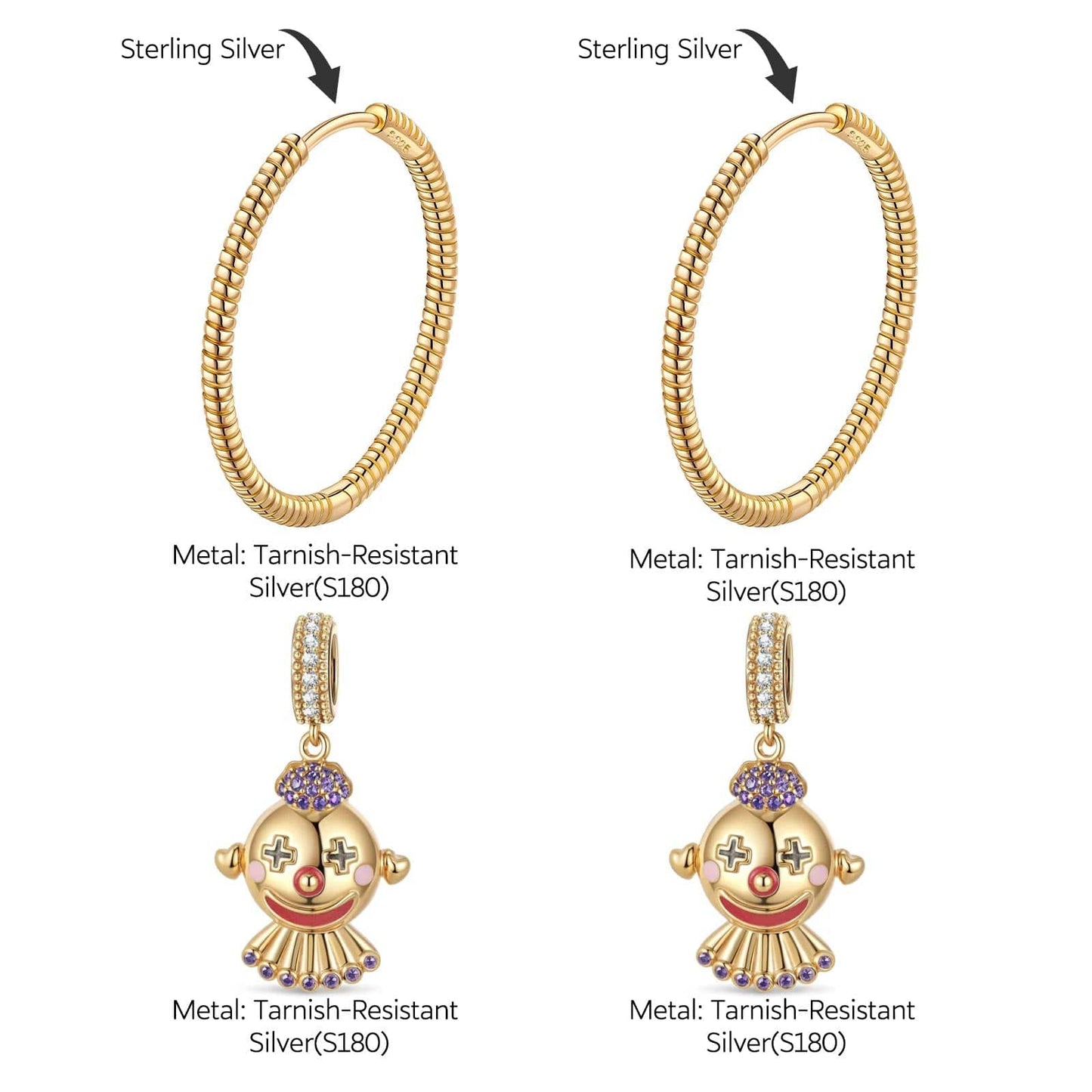 Harlequin's Haunt Tarnish-resistant Silver Charms Earrings Set With Enamel In 14K Gold Plated