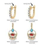 Eye of Horus Charms Drop Earrings - Gold-Tone Tarnish-Resistant Silver with Natural Turquoise & Red Marquise-Cut Swarovski® Crystal