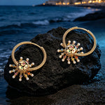 Volcanic Shore Multicolor Pearl Sunburst Hoop Earrings in Tarnish-Resistant Silver