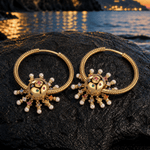 Volcanic Shore Multicolor Pearl Sunburst Hoop Earrings in Tarnish-Resistant Silver