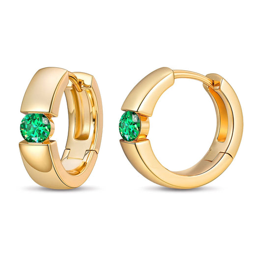 gona- Tarnish-resistant Silver Lab-Grown Emerald Classic Hoop Earrings with Sterling Silver Ear Post In 14K Gold Plated