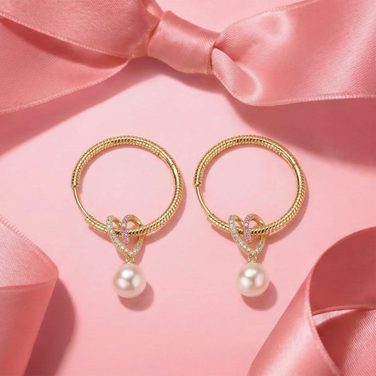 gona- Sentimental Heart Pearl Tarnish-resistant Silver Drop Earrings In 14K Gold Plated