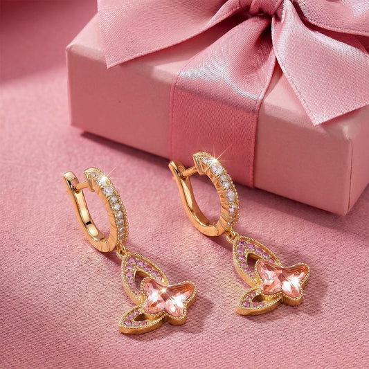 gona- Graceful Butterfly Pink Tarnish-resistant Silver Drop Earrings In 14K Gold Plated