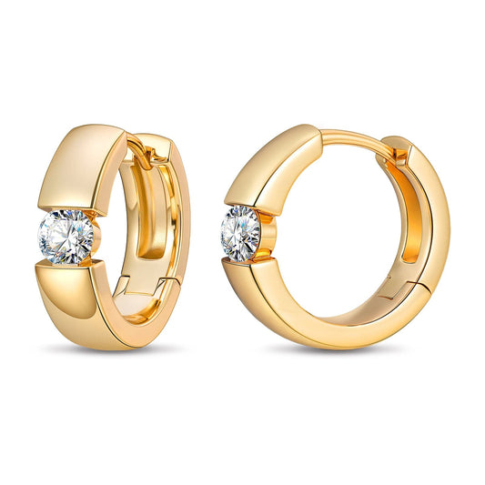 gona- Tarnish-resistant Silver Lab-Grown Moissanite Classic Hoop Earrings with Sterling Silver Ear Post In 14K Gold Plated