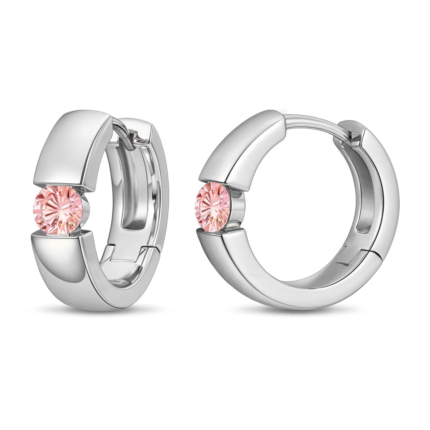 Tarnish-resistant Silver Lab-Grown Padparadscha Classic Hoop Earrings with Sterling Silver Ear Post In White Gold Plated