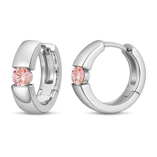 gona- Tarnish-resistant Silver Lab-Grown Padparadscha Classic Hoop Earrings with Sterling Silver Ear Post In White Gold Plated