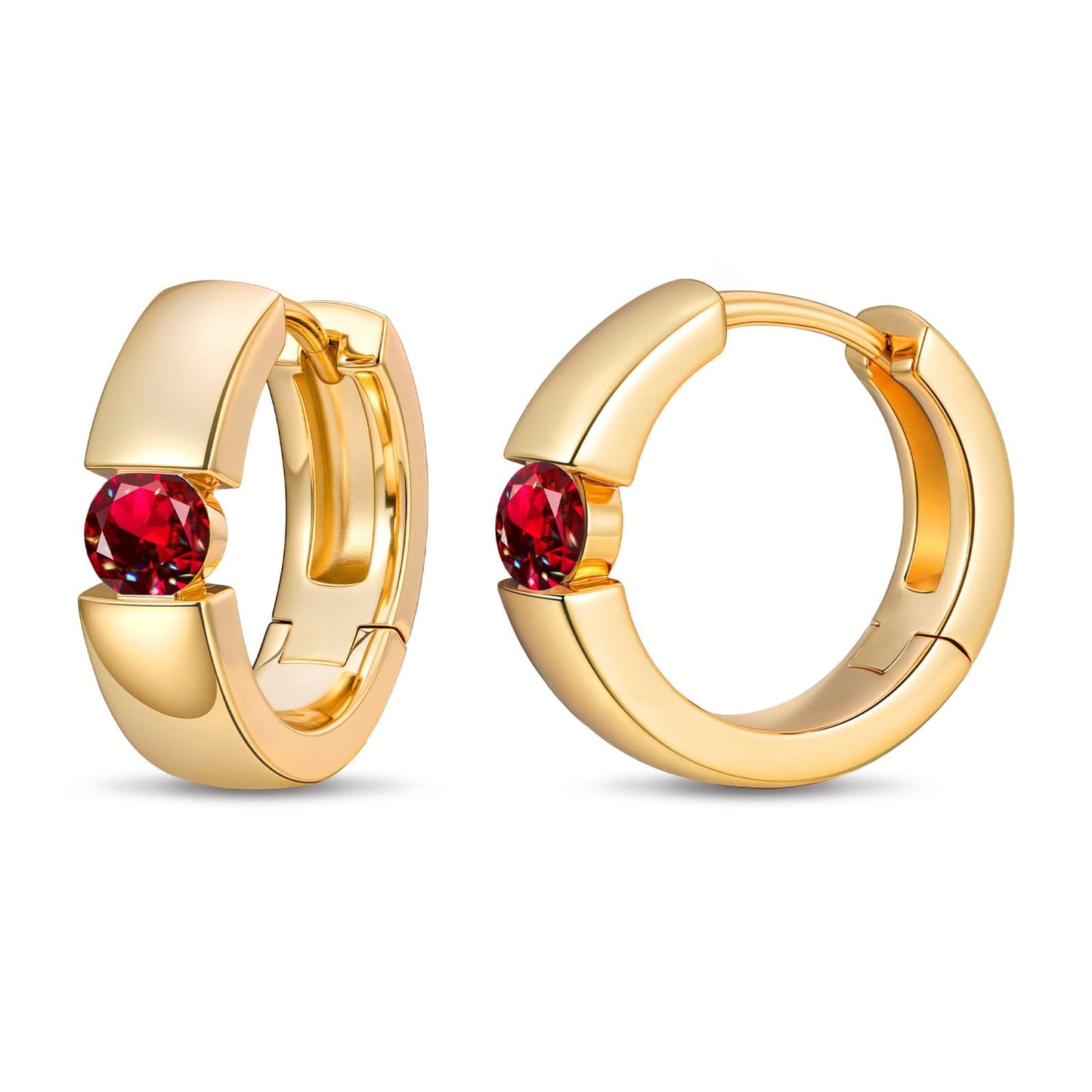 Tarnish-resistant Silver Lab-Grown Ruby Classic Hoop Earrings with Sterling Silver Ear Post In 14K Gold Plated